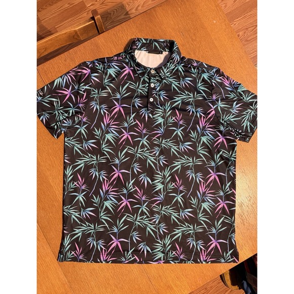 Sunday Swagger Polo XL Neon Bamboo Black Stretch Golf Shirt Tropical Print - Picture 2 of 8